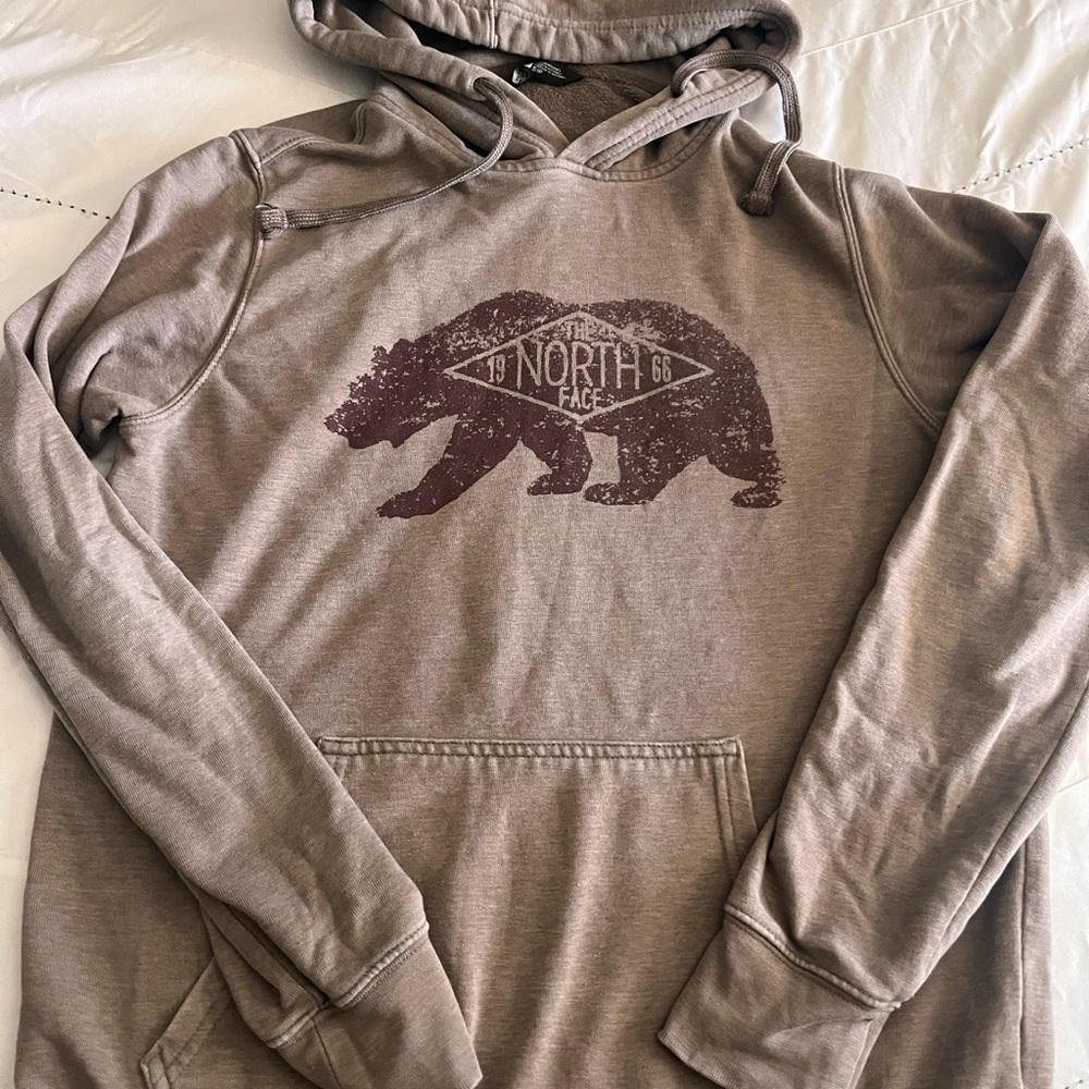 The North Face Tan Hoodie with Bear Graphic mens S